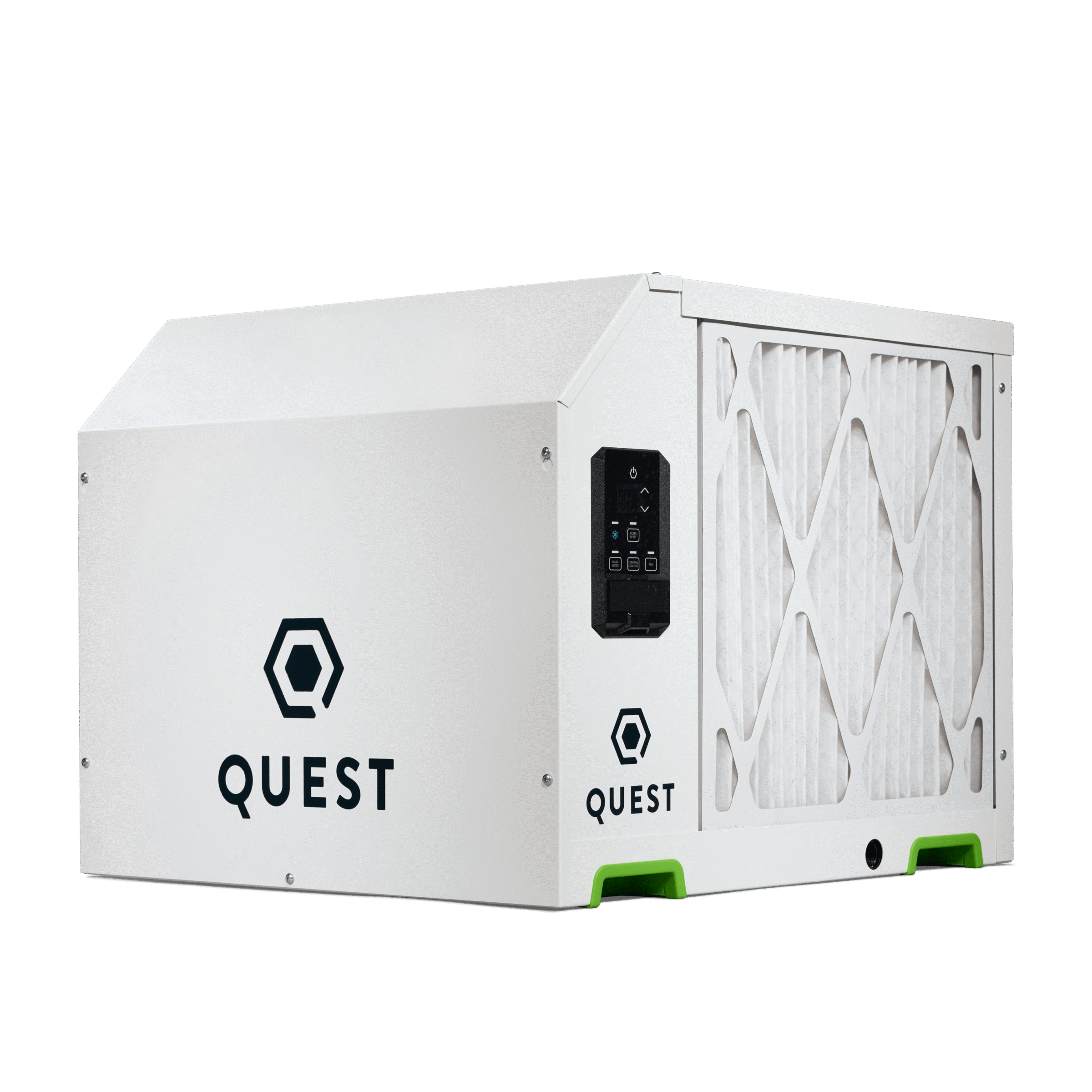 White air purification unit with a textured filter, featuring a control panel and the