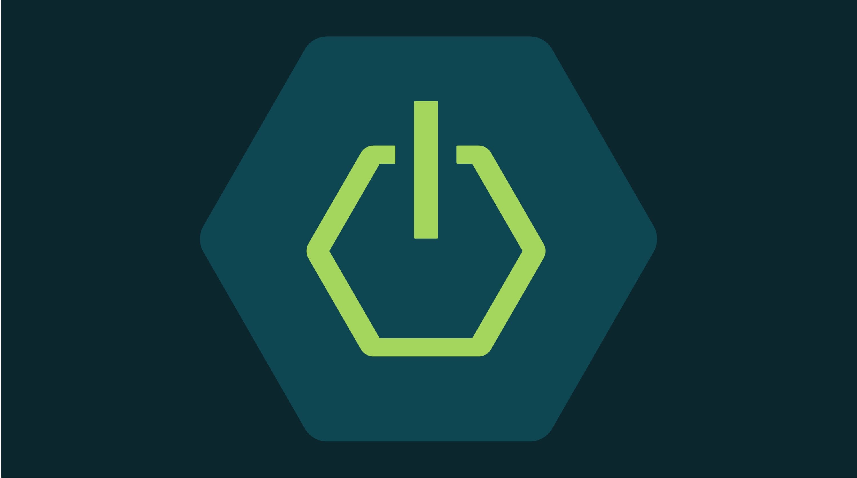 green power button icon in the shape of a hexagon