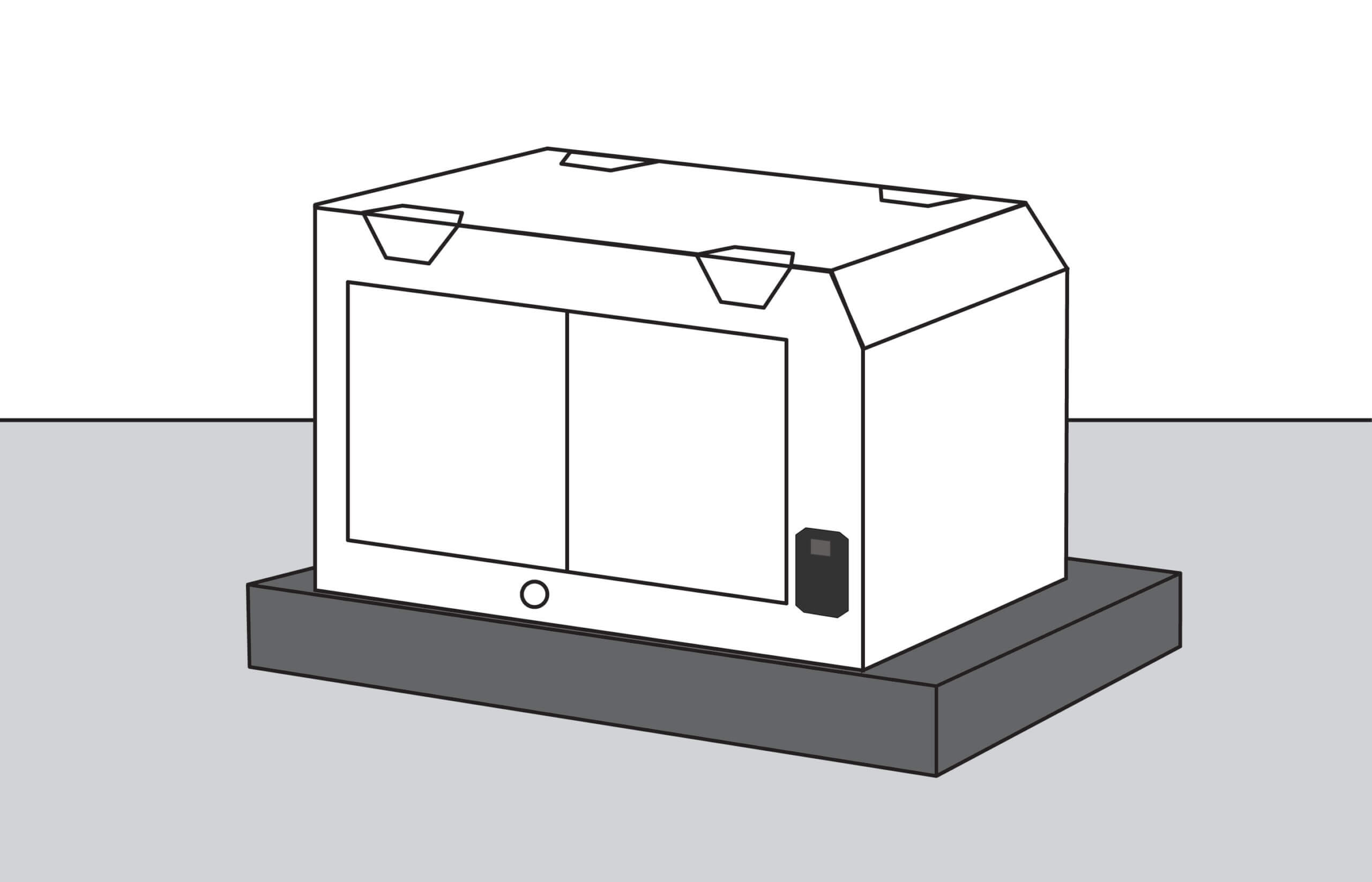 Large freestanding commercial dehumidifier raised up on a platform.