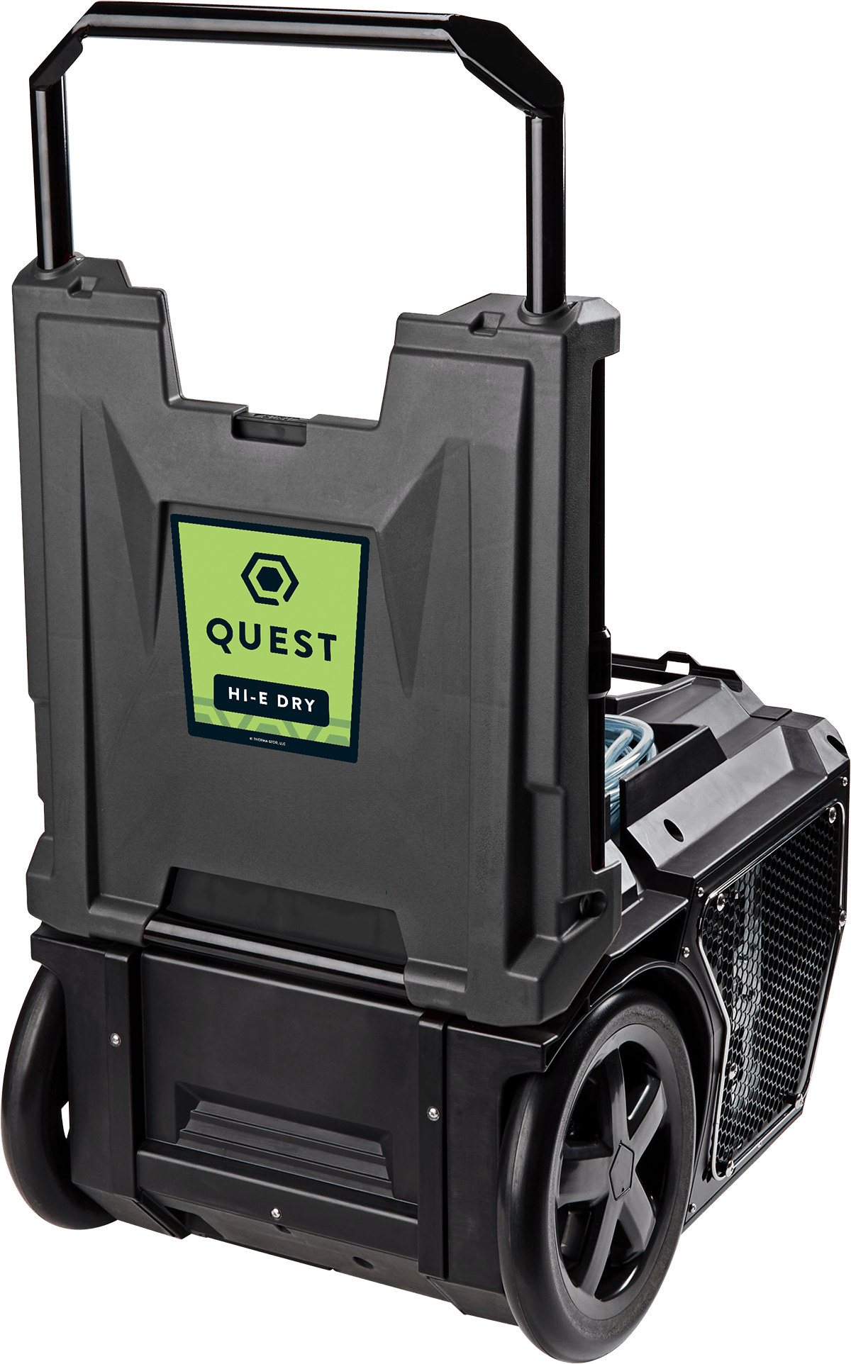 Quest HI-E Dry 140 portable dehumidifier with large wheels and extendable handle