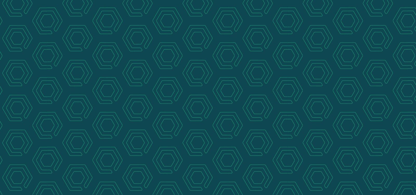 Geometric pattern featuring interconnected hexagons in a teal background with thin, light green outlines.