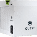 White air filtration unit with a textured front panel, featuring the "QUEST" logo and control interface on the side.