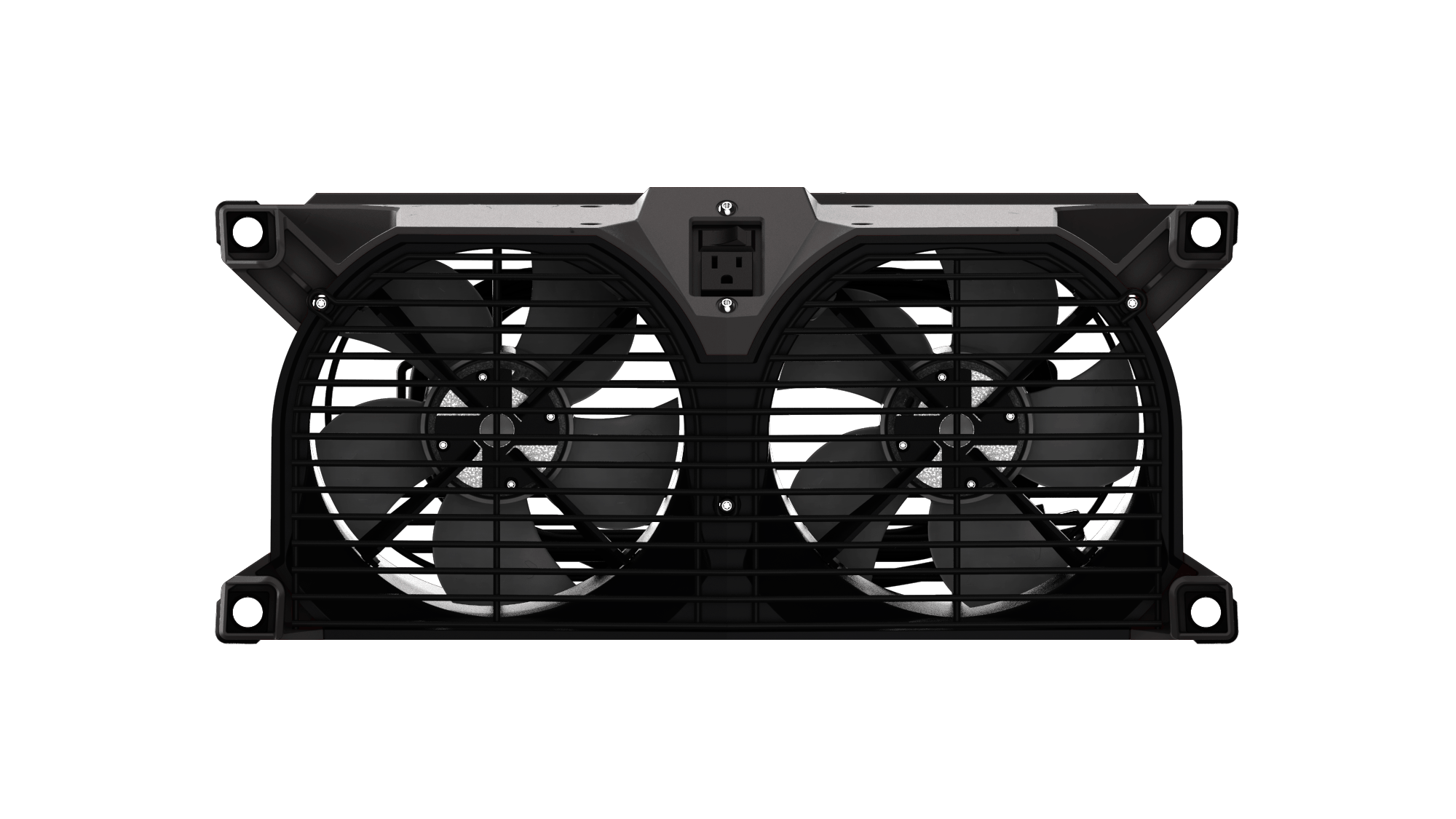 front view of the F10 dual-axial air mover from Quest. It looks like a box fan, but it is rectangular with side by side fans in one.